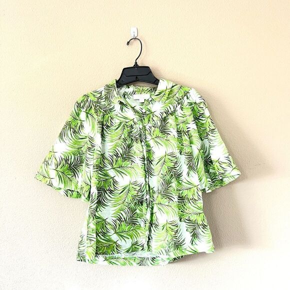 Charter Club Luxury Linen Palm Leaf Button Up - Picture 1 of 8